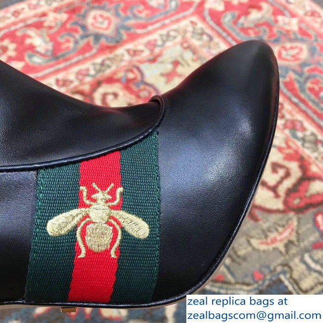 Gucci Heel 9cm Web Bee and Star Boots Black 2018