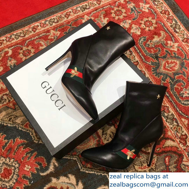 Gucci Heel 9cm Web Bee and Star Boots Black 2018 - Click Image to Close