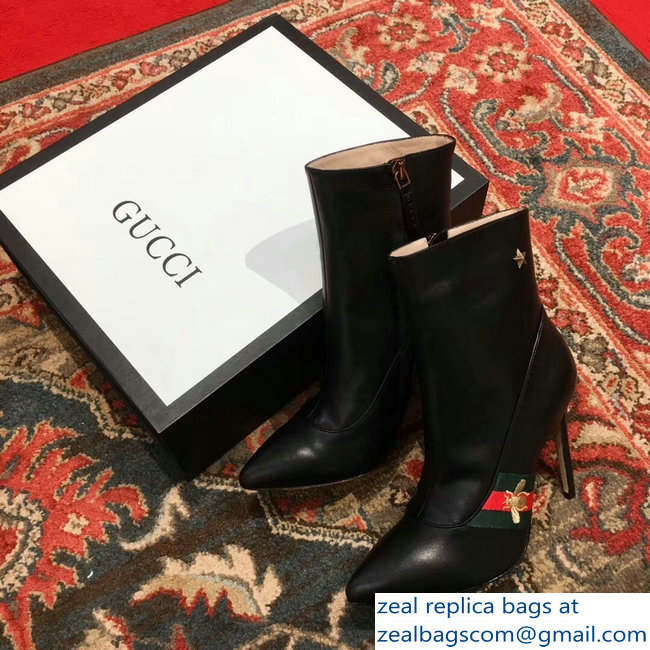 Gucci Heel 9cm Web Bee and Star Boots Black 2018 - Click Image to Close