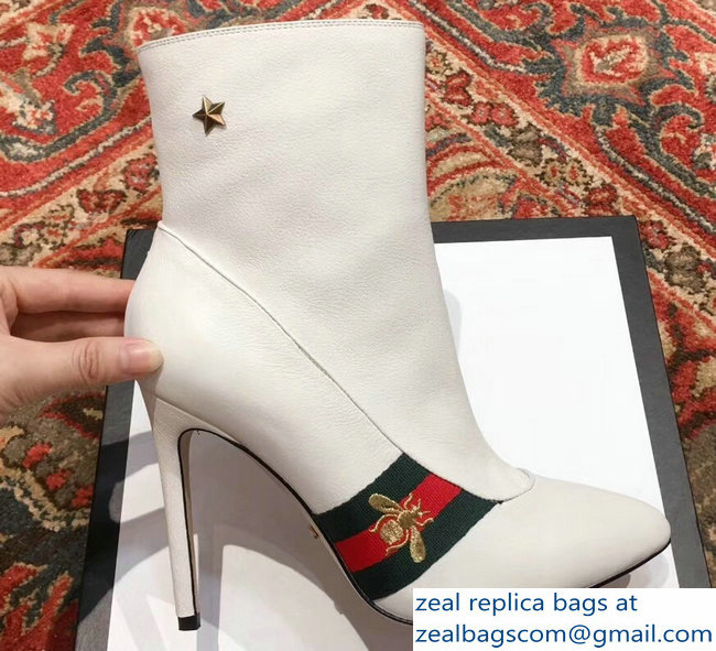 Gucci Heel 9cm Web Bee and Star Boots White 2018 - Click Image to Close