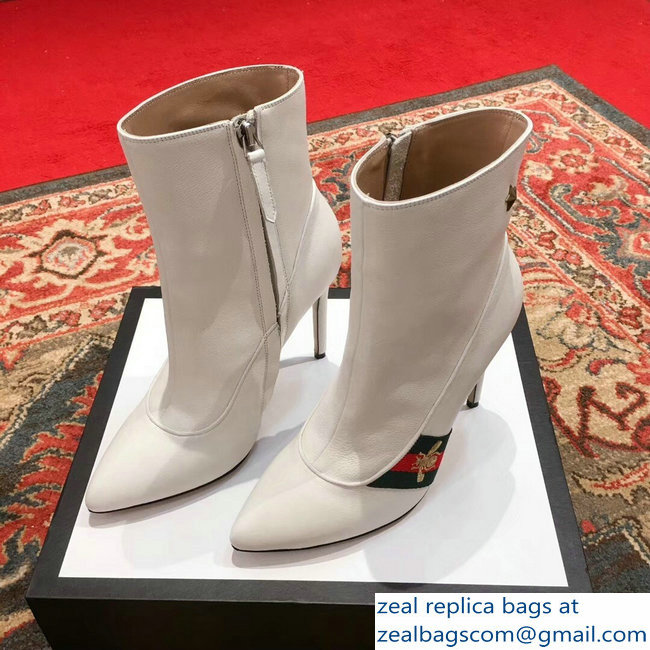 Gucci Heel 9cm Web Bee and Star Boots White 2018