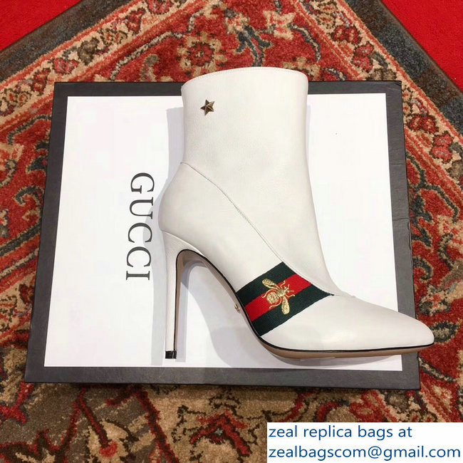 Gucci Heel 9cm Web Bee and Star Boots White 2018 - Click Image to Close