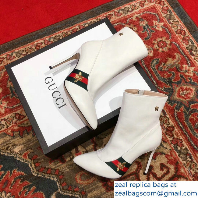 Gucci Heel 9cm Web Bee and Star Boots White 2018 - Click Image to Close