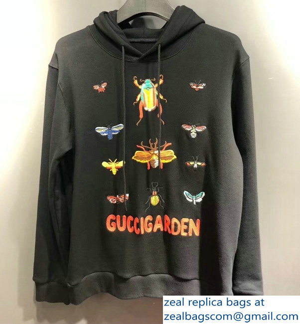 Gucci Insects and Guccigarden Hooded Sweatshirt Black 2018 - Click Image to Close