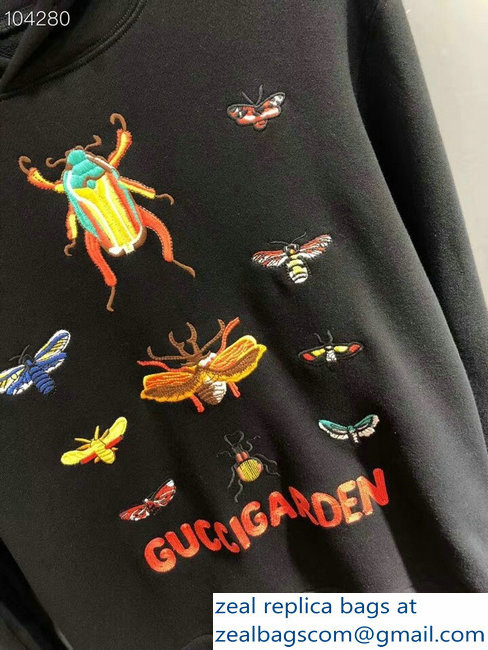 Gucci Insects and Guccigarden Hooded Sweatshirt Black 2018 - Click Image to Close