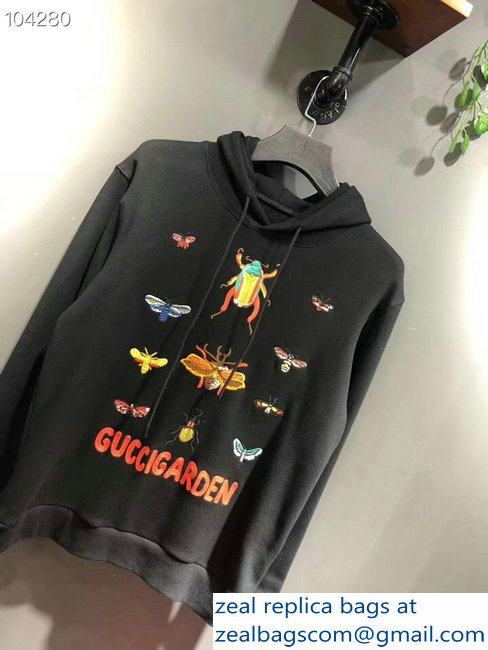 Gucci Insects and Guccigarden Hooded Sweatshirt Black 2018 - Click Image to Close