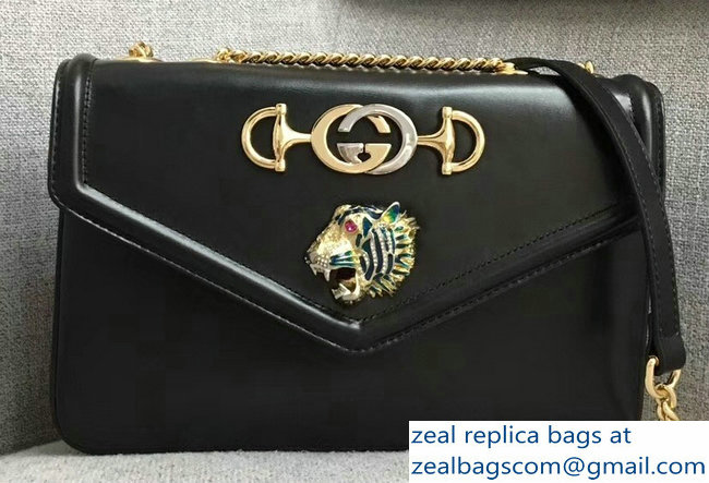 Gucci Interlocking G Horsebit Rajah Medium Shoulder Bag 537241 Black 2018 - Click Image to Close