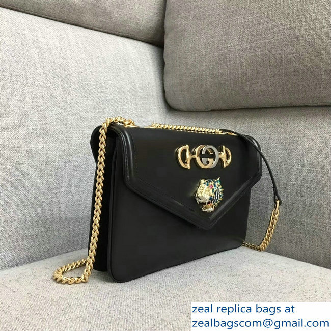 Gucci Interlocking G Horsebit Rajah Medium Shoulder Bag 537241 Black 2018 - Click Image to Close