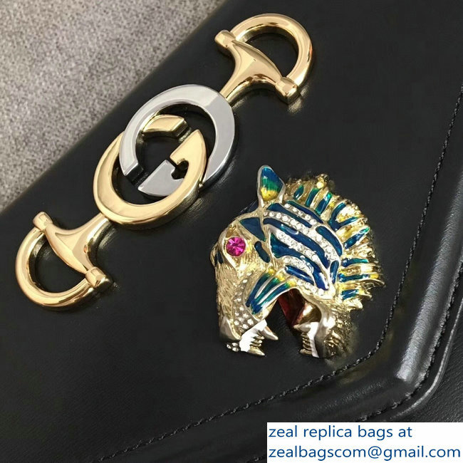 Gucci Interlocking G Horsebit Rajah Medium Shoulder Bag 537241 Black 2018 - Click Image to Close