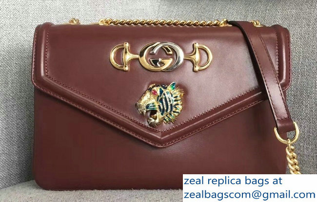 Gucci Interlocking G Horsebit Rajah Medium Shoulder Bag 537241 Burgundy 2018 - Click Image to Close