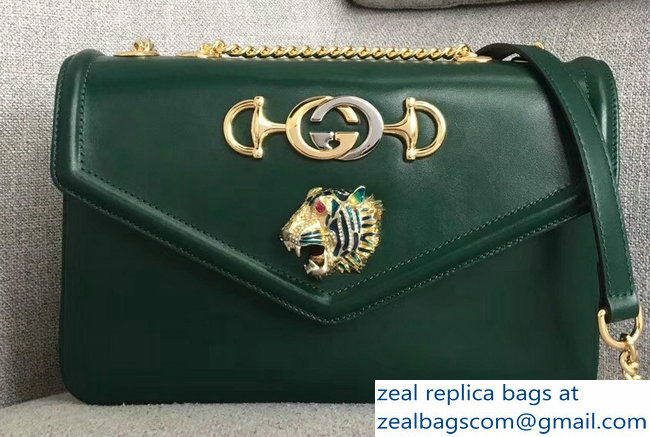 Gucci Interlocking G Horsebit Rajah Medium Shoulder Bag 537241 Green 2018 - Click Image to Close