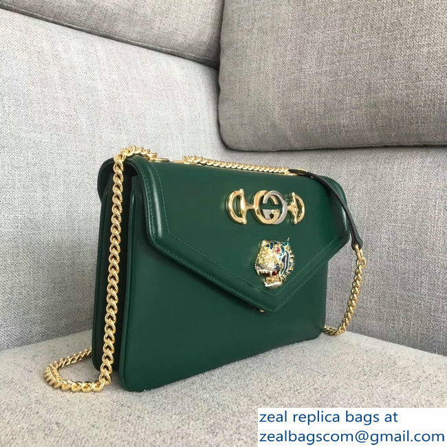 Gucci Interlocking G Horsebit Rajah Medium Shoulder Bag 537241 Green 2018 - Click Image to Close