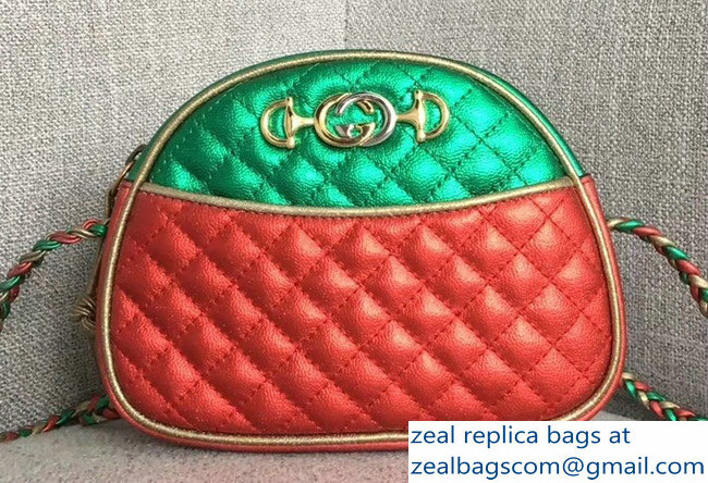 Gucci Laminated Leather Mini Shoulber Bag 534951 Green/Red 2018