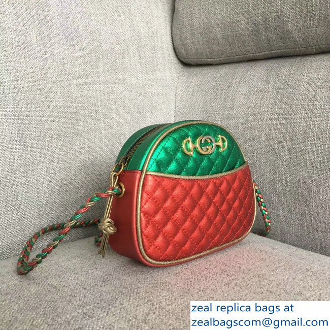 Gucci Laminated Leather Mini Shoulber Bag 534951 Green/Red 2018 - Click Image to Close