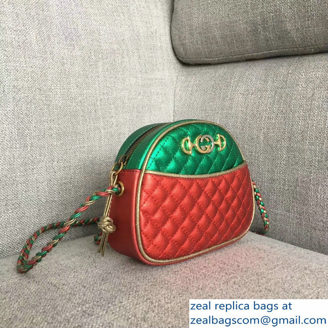 Gucci Laminated Leather Mini Shoulber Bag 534951 Green/Red 2018