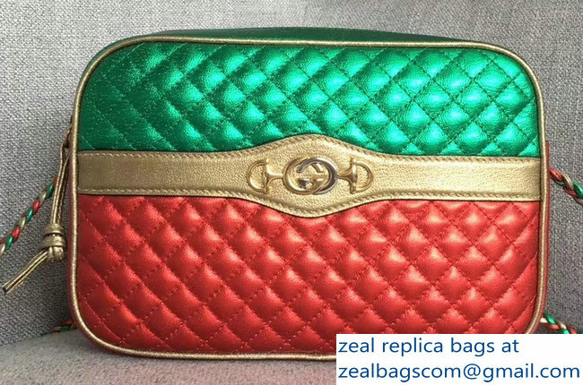 Gucci Laminated Leather Small Shoulber Bag 541061 Green/Red 2018 - Click Image to Close