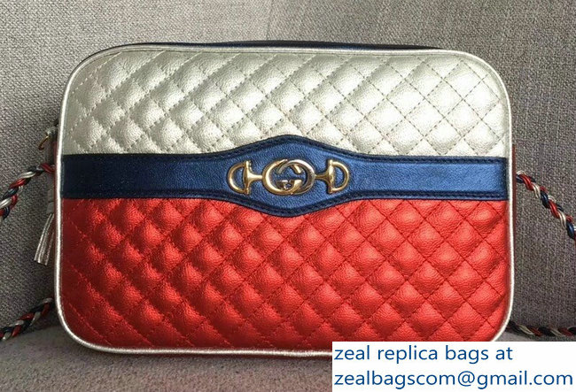 Gucci Laminated Leather Small Shoulber Bag 541061 Silver/Red 2018 - Click Image to Close