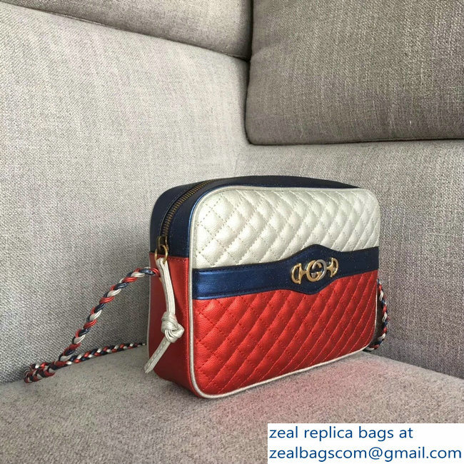 Gucci Laminated Leather Small Shoulber Bag 541061 Silver/Red 2018