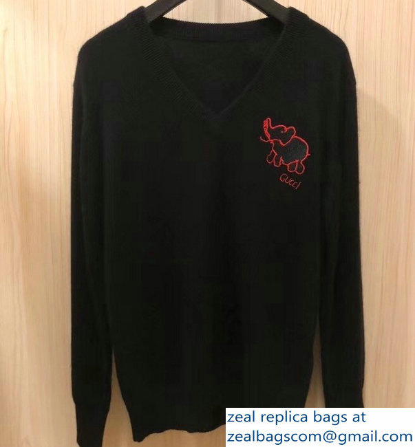 Gucci Logo Elephant Print Sweater Black 2018 - Click Image to Close