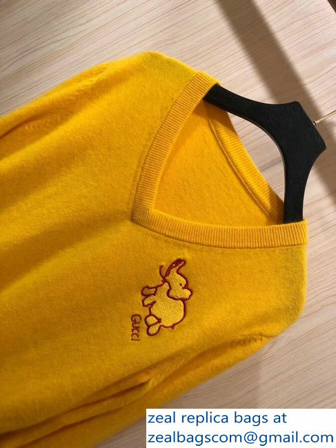 Gucci Logo Elephant Print Sweater Yellow 2018