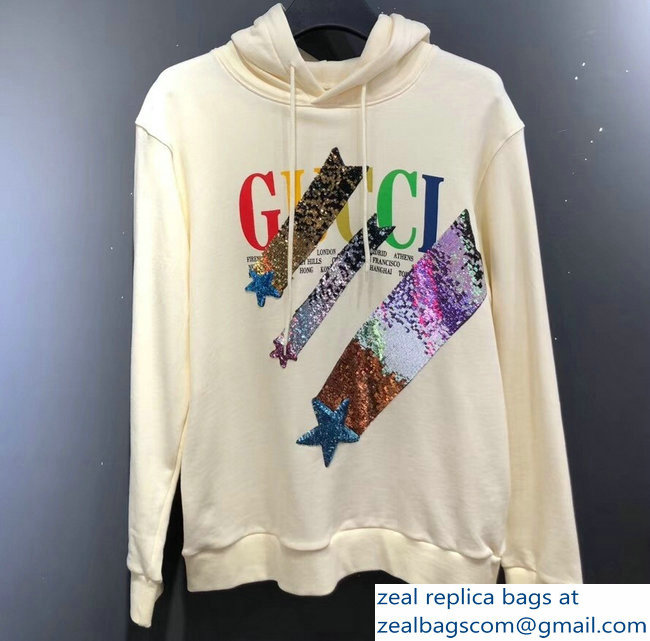 Gucci Logo and Shooting Stars Sweatshirt Creamy 2018 - Click Image to Close