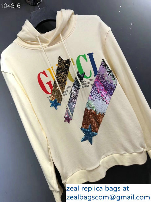 Gucci Logo and Shooting Stars Sweatshirt Creamy 2018 - Click Image to Close