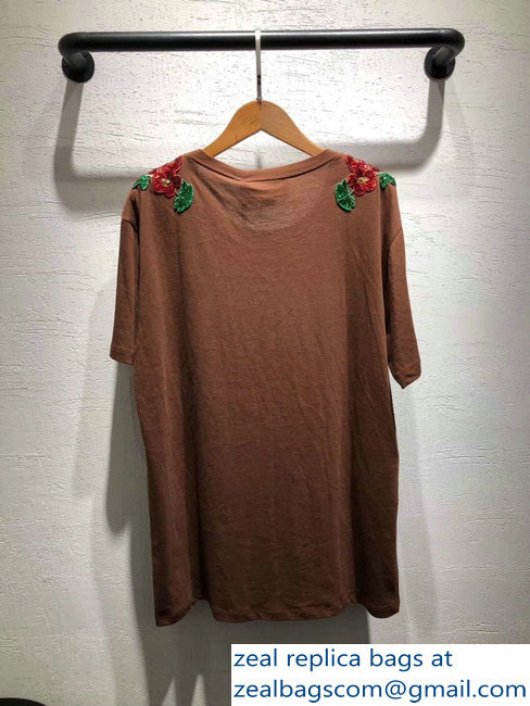 Gucci Oversize Gucci-Dapper Dan T-shirt Brown Sequin Embroidered Floral 2018 - Click Image to Close