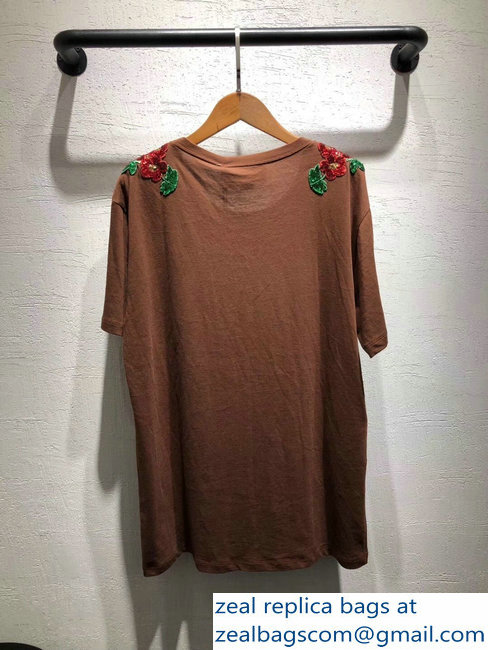 Gucci Oversize Gucci-Dapper Dan T-shirt Brown Sequin Embroidered Floral 2018