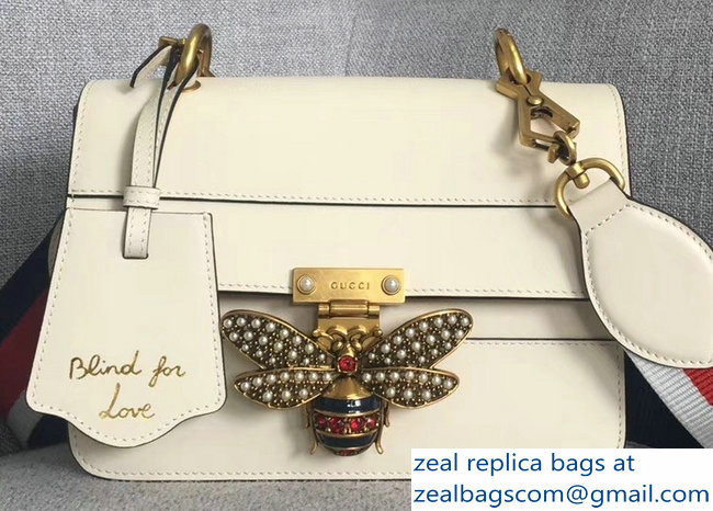 Gucci Queen Margaret Leather Metal Bee Shoulder Small Bag 476542 White 2018 - Click Image to Close