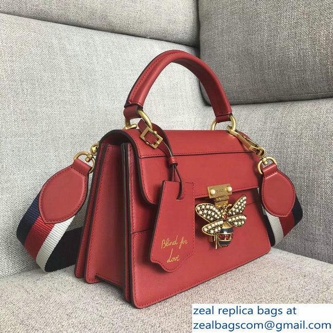 Gucci Queen Margaret Metal Bee Small Top Handle Bag 476541 Leather Red 2018