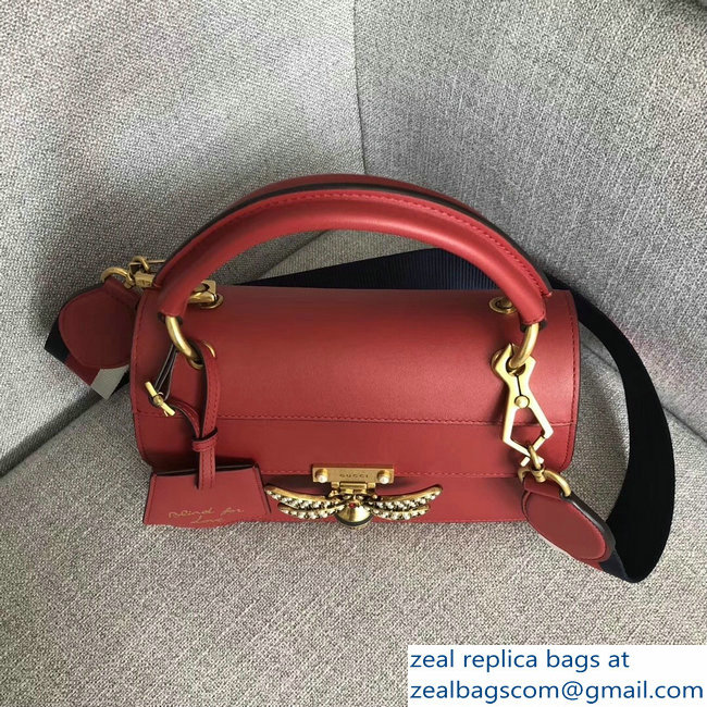 Gucci Queen Margaret Metal Bee Small Top Handle Bag 476541 Leather Red 2018 - Click Image to Close
