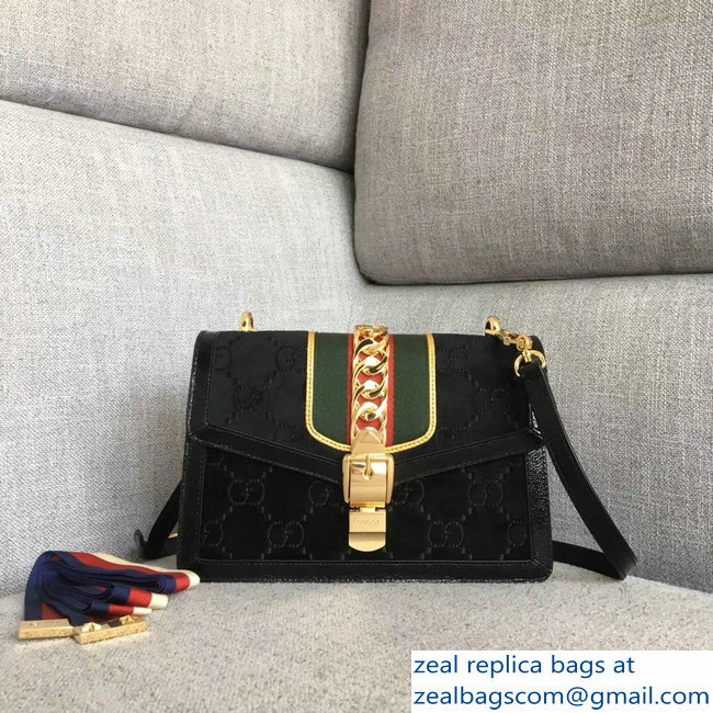 Gucci Sylvie Web GG Velvet Small Shoulder Bag 524405 Black 2018