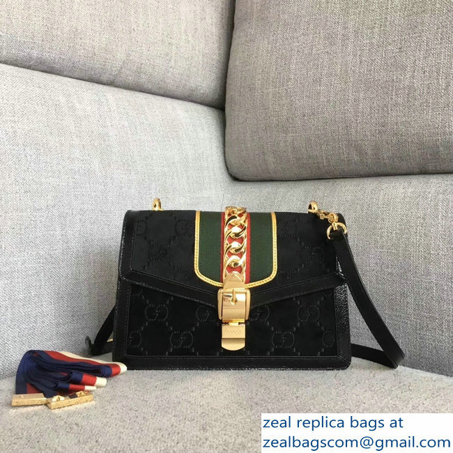 Gucci Sylvie Web GG Velvet Small Shoulder Bag 524405 Black 2018 - Click Image to Close