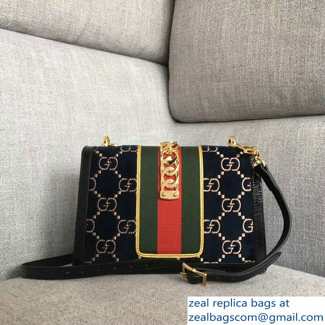 Gucci Sylvie Web GG Velvet Small Shoulder Bag 524405 Blue 2018