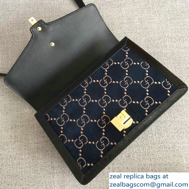 Gucci Sylvie Web GG Velvet Small Shoulder Bag 524405 Blue 2018 - Click Image to Close