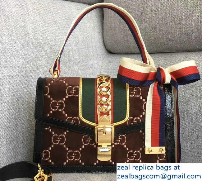 Gucci Sylvie Web GG Velvet Small Shoulder Bag 524405 Coffee 2018 - Click Image to Close