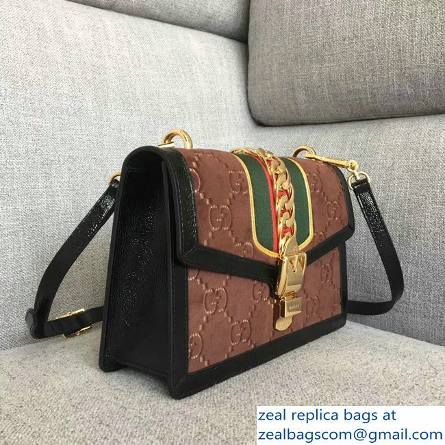 Gucci Sylvie Web GG Velvet Small Shoulder Bag 524405 Coffee 2018