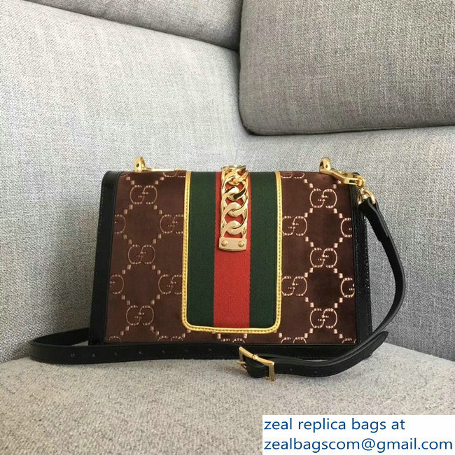 Gucci Sylvie Web GG Velvet Small Shoulder Bag 524405 Coffee 2018