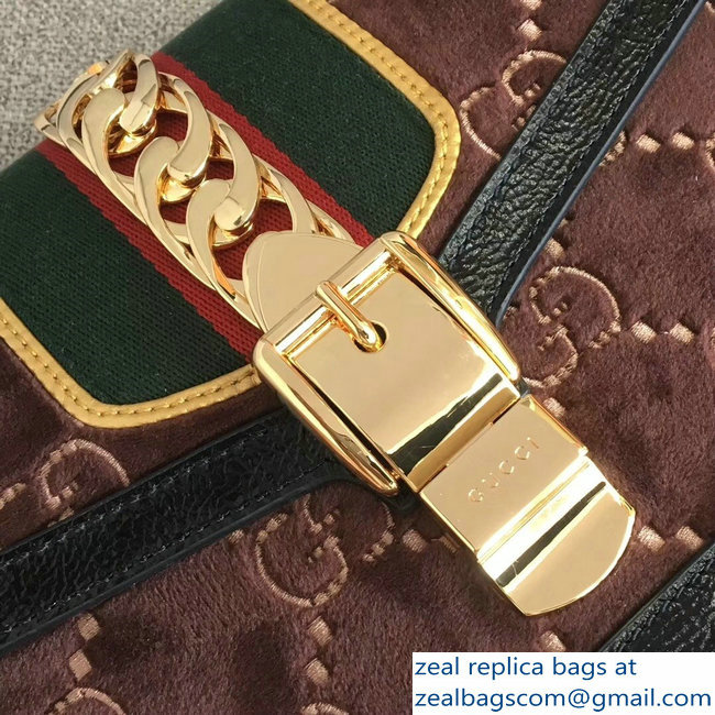 Gucci Sylvie Web GG Velvet Small Shoulder Bag 524405 Coffee 2018 - Click Image to Close