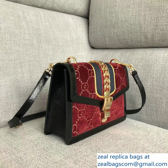 Gucci Sylvie Web GG Velvet Small Shoulder Bag 524405 Red 2018