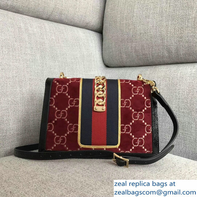 Gucci Sylvie Web GG Velvet Small Shoulder Bag 524405 Red 2018 - Click Image to Close