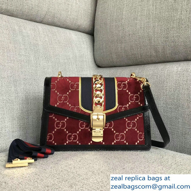 Gucci Sylvie Web GG Velvet Small Shoulder Bag 524405 Red 2018 - Click Image to Close