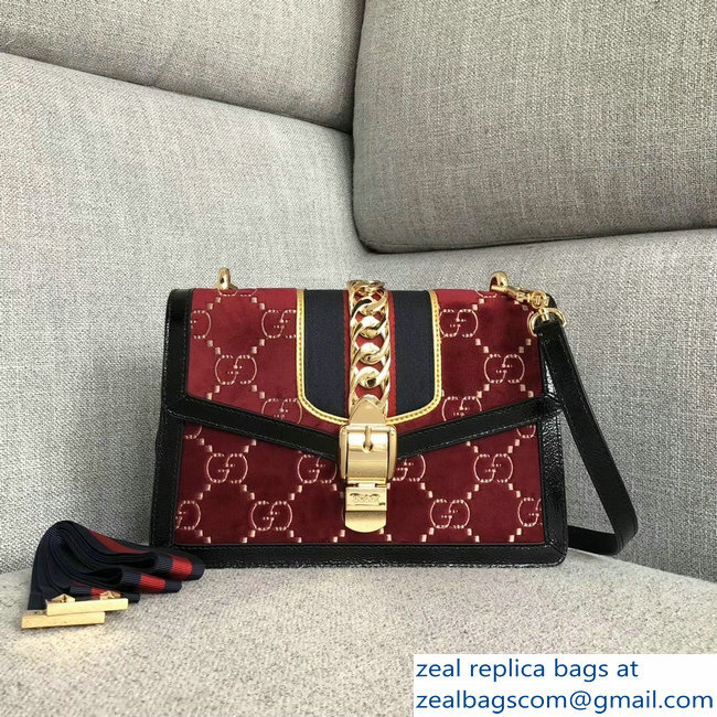 Gucci Sylvie Web GG Velvet Small Shoulder Bag 524405 Red 2018