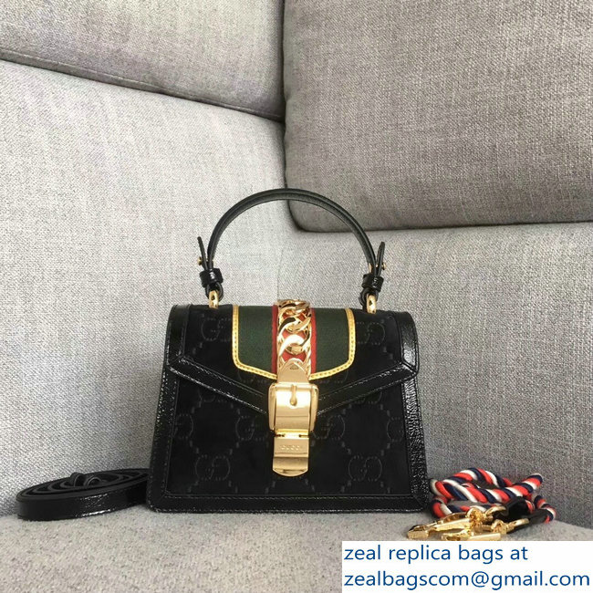 Gucci Sylvie Web GG Velvet Top Handle Shoulder Mini Bag 470270 Black 2018