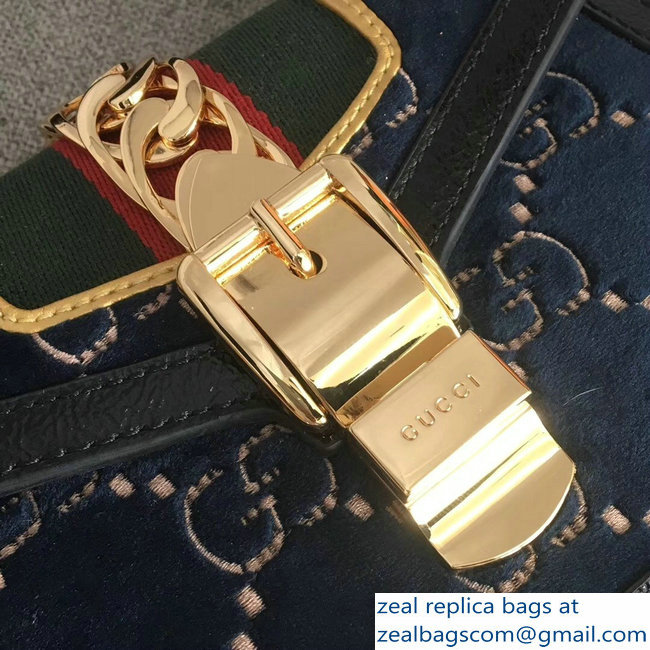 Gucci Sylvie Web GG Velvet Top Handle Shoulder Mini Bag 470270 Blue 2018