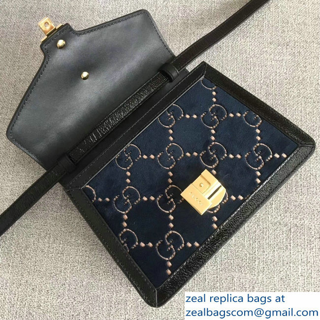 Gucci Sylvie Web GG Velvet Top Handle Shoulder Mini Bag 470270 Blue 2018