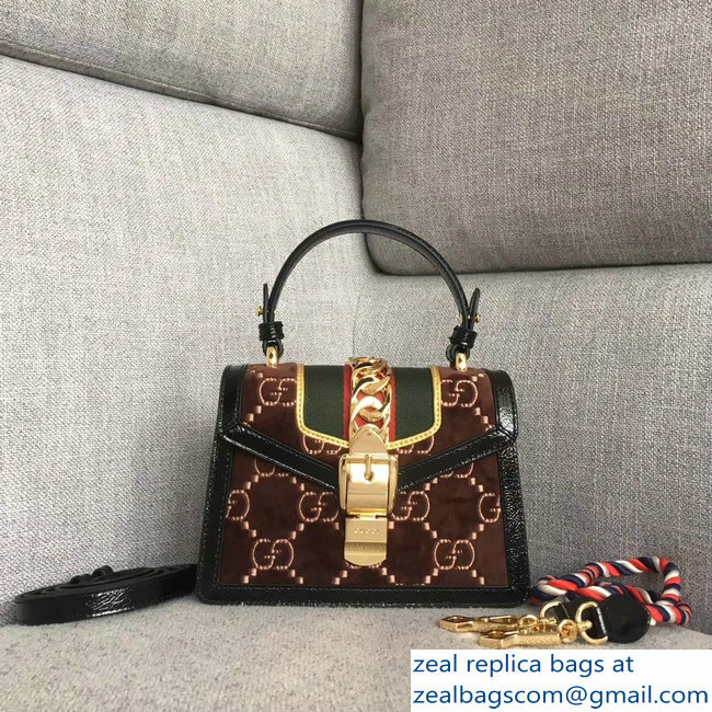 Gucci Sylvie Web GG Velvet Top Handle Shoulder Mini Bag 470270 Coffee 2018