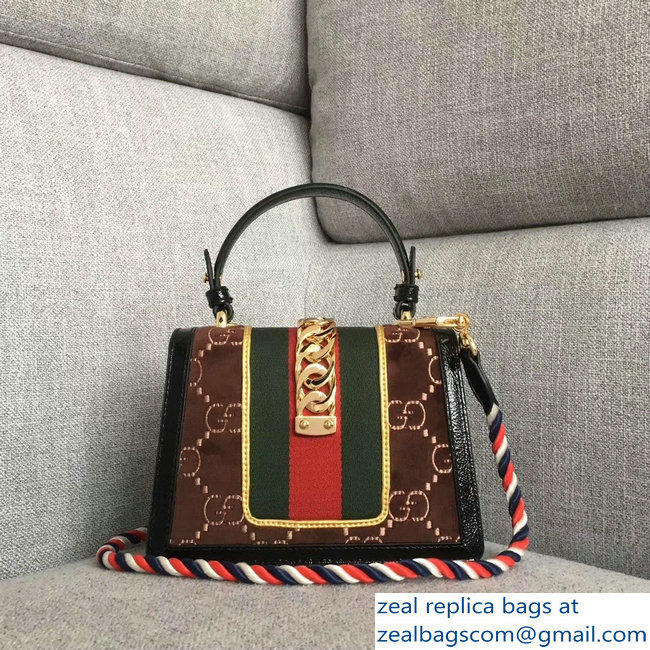 Gucci Sylvie Web GG Velvet Top Handle Shoulder Mini Bag 470270 Coffee 2018