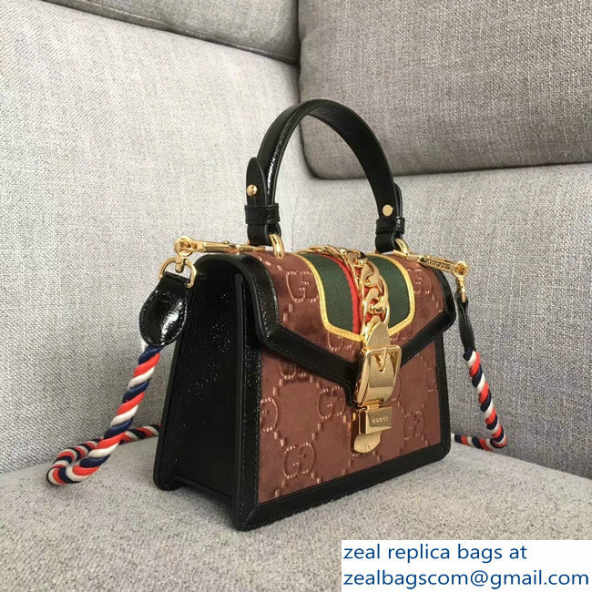 Gucci Sylvie Web GG Velvet Top Handle Shoulder Mini Bag 470270 Coffee 2018