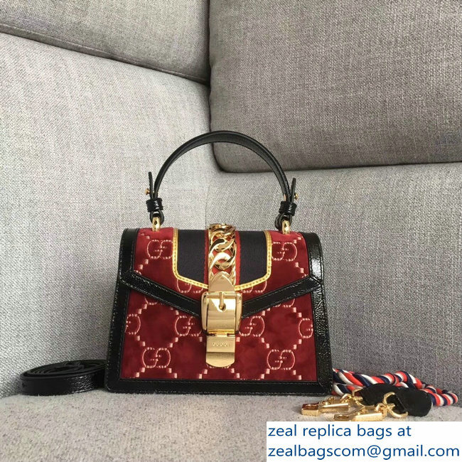 Gucci Sylvie Web GG Velvet Top Handle Shoulder Mini Bag 470270 Red 2018 - Click Image to Close